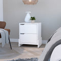 Nightstand Brookland, Bedside Table With Double Drawers And Sturdy Base, White Finish White Particle Board