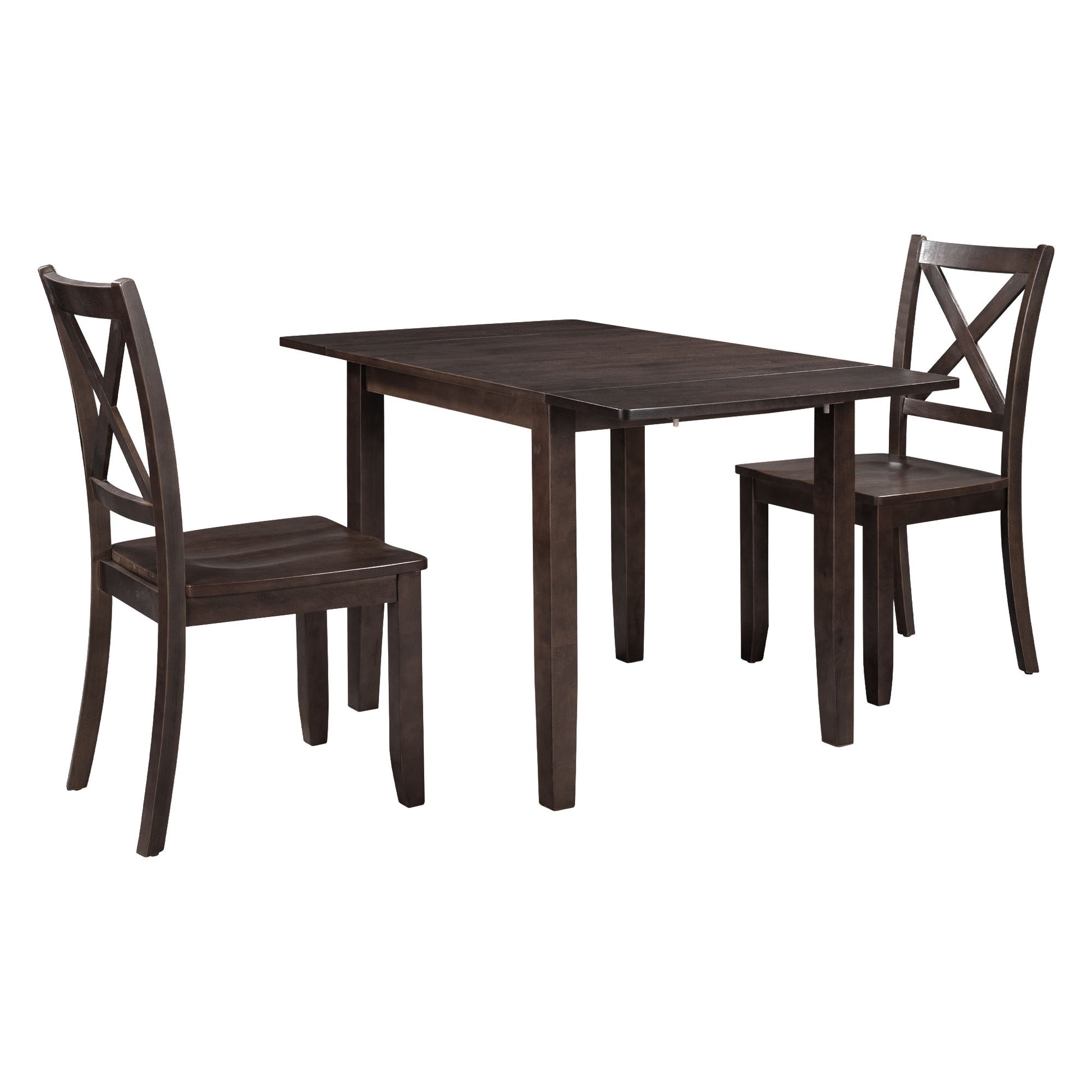 3 Piece Wood Drop Leaf Breakfast Nook Dining Table Set With 2 X Back Chairs For Small Places, Espresso Espresso Wood Dining Room Folding Rectangular Breakfast Nook Wood Wood Espresso Ladder Back Seats 2 48 Inches Drop Leaf Farmhouse 4 Leg Solid Wood