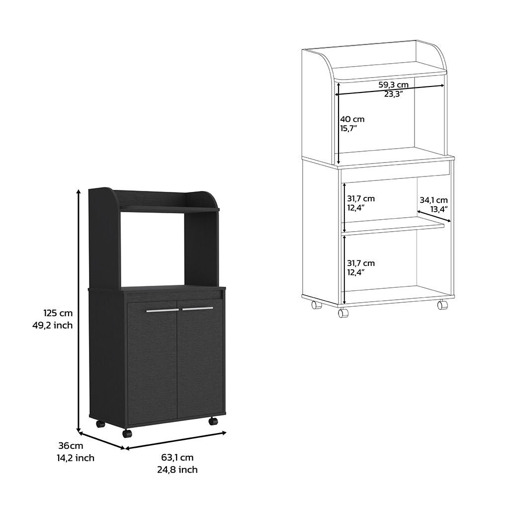 Kitchen Cart Totti, Double Door Cabinet, One Open black-particle board