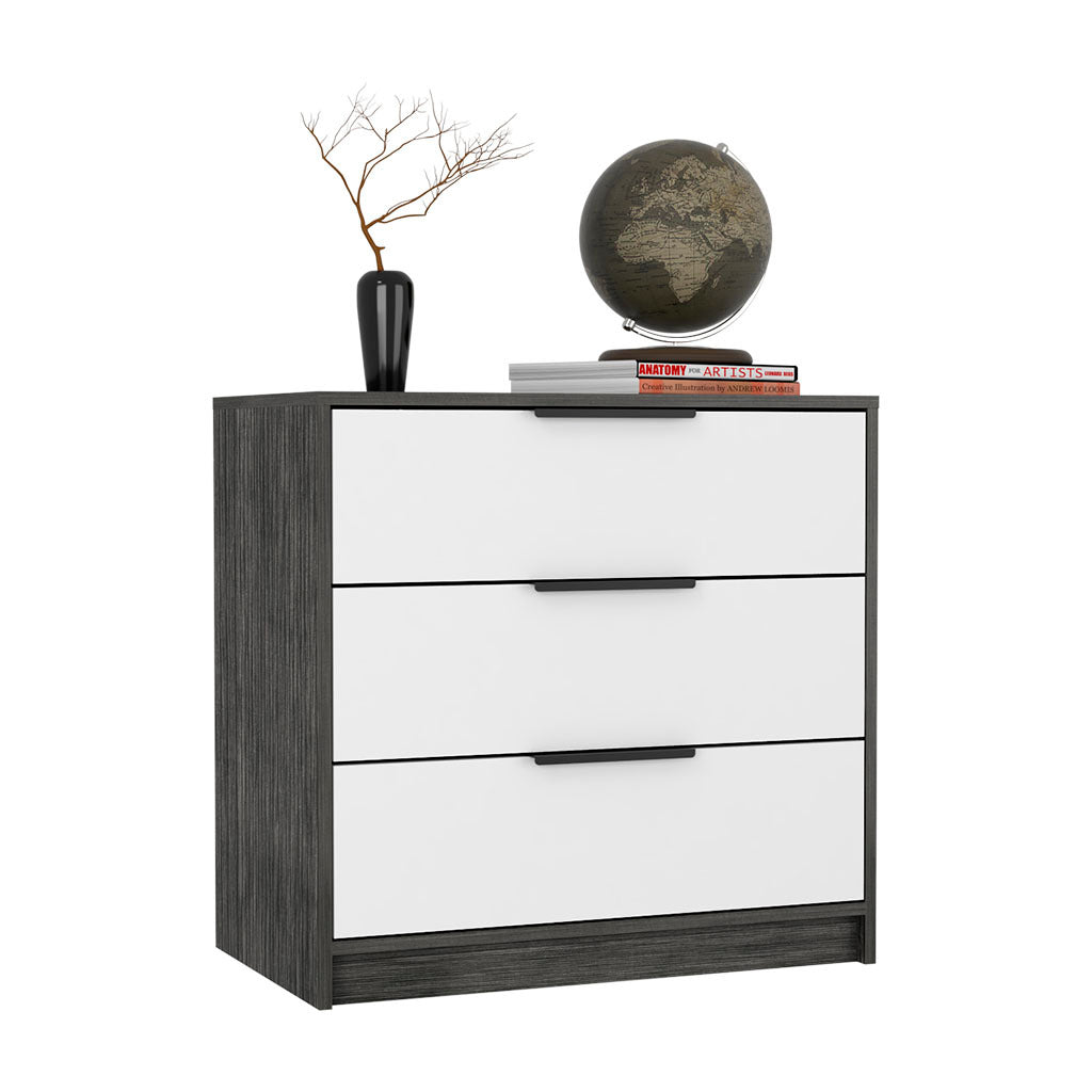 3 Drawers Dresser Maryland, Superior Top, Smokey Oak White Finish Multicolor Particle Board