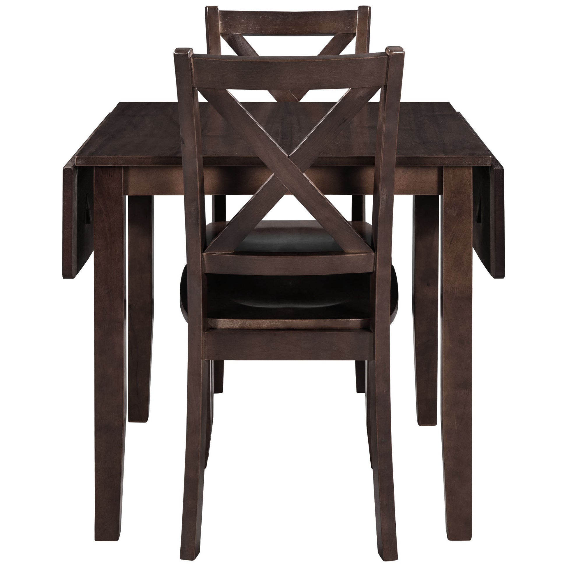 3 Piece Wood Drop Leaf Breakfast Nook Dining Table Set With 2 X Back Chairs For Small Places, Espresso Espresso Wood Dining Room Folding Rectangular Breakfast Nook Wood Wood Espresso Ladder Back Seats 2 48 Inches Drop Leaf Farmhouse 4 Leg Solid Wood