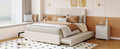 Full Size Upholstered Platform Bed With 2 Drawers And 1 Twin Size Trundle, Classic Headboard Design, Beige Full Beige Linen