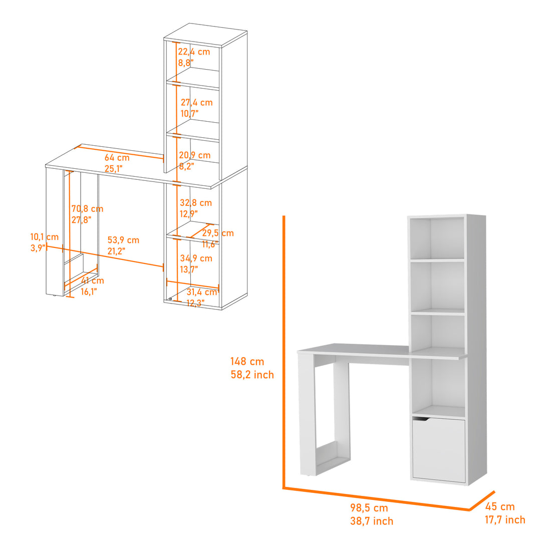 Office Desk Aragon, White Finish White Particle Board