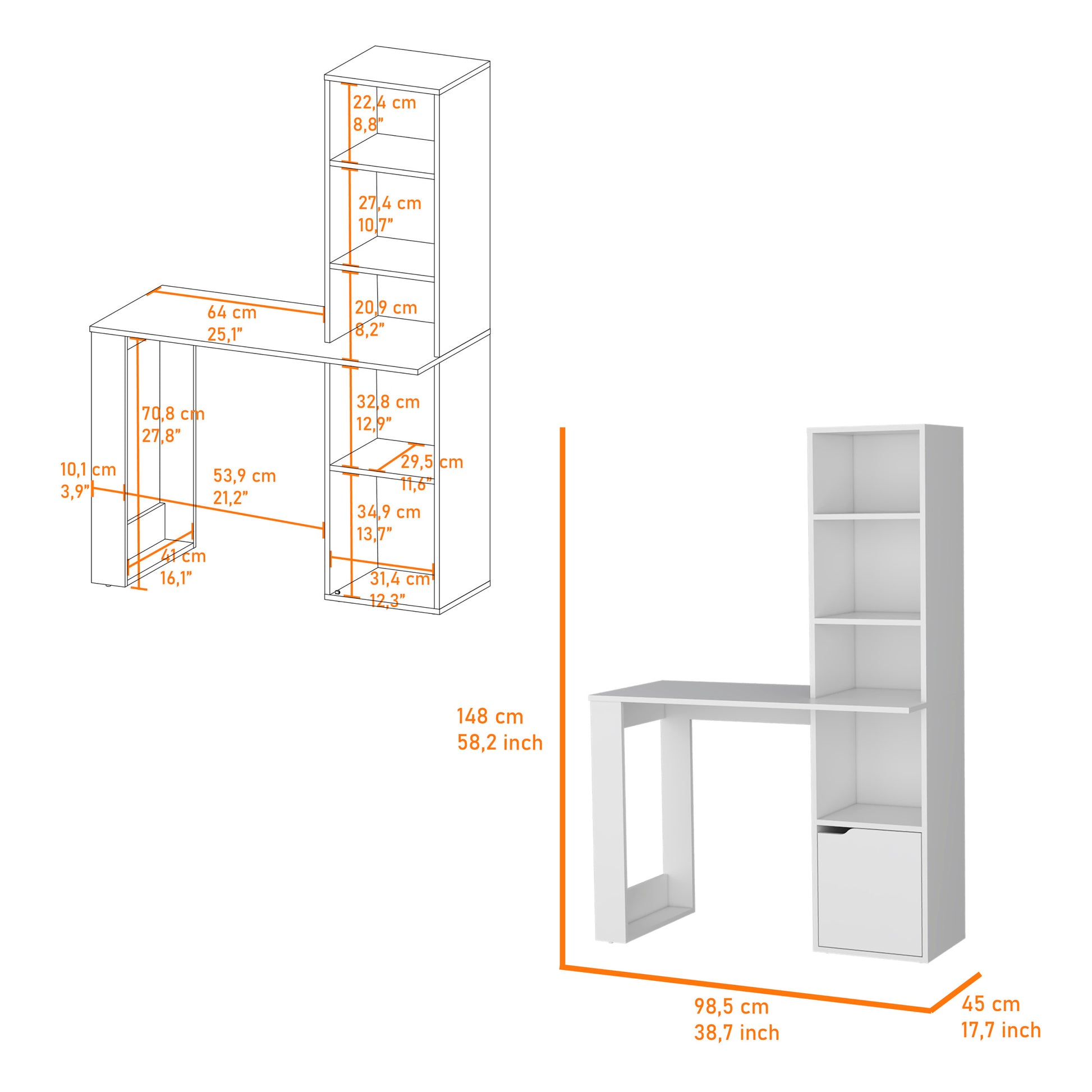 Office Desk Aragon, White Finish White Particle Board