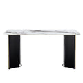 Modern Minimalist Rectangular Dining Table, White Imitation Marble Tabletop, Mdf Table Legs With Gold Metal Decorative Strips. Suitable For Restaurant And Living Roomf Hh White Seats 6 Mdf Glass