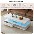 Led Coffee Table With Storage, Modern Center Table With 2 Drawers And Display Shelves, Accent Furniture With Led Lights For Living Room,White White Particle Board