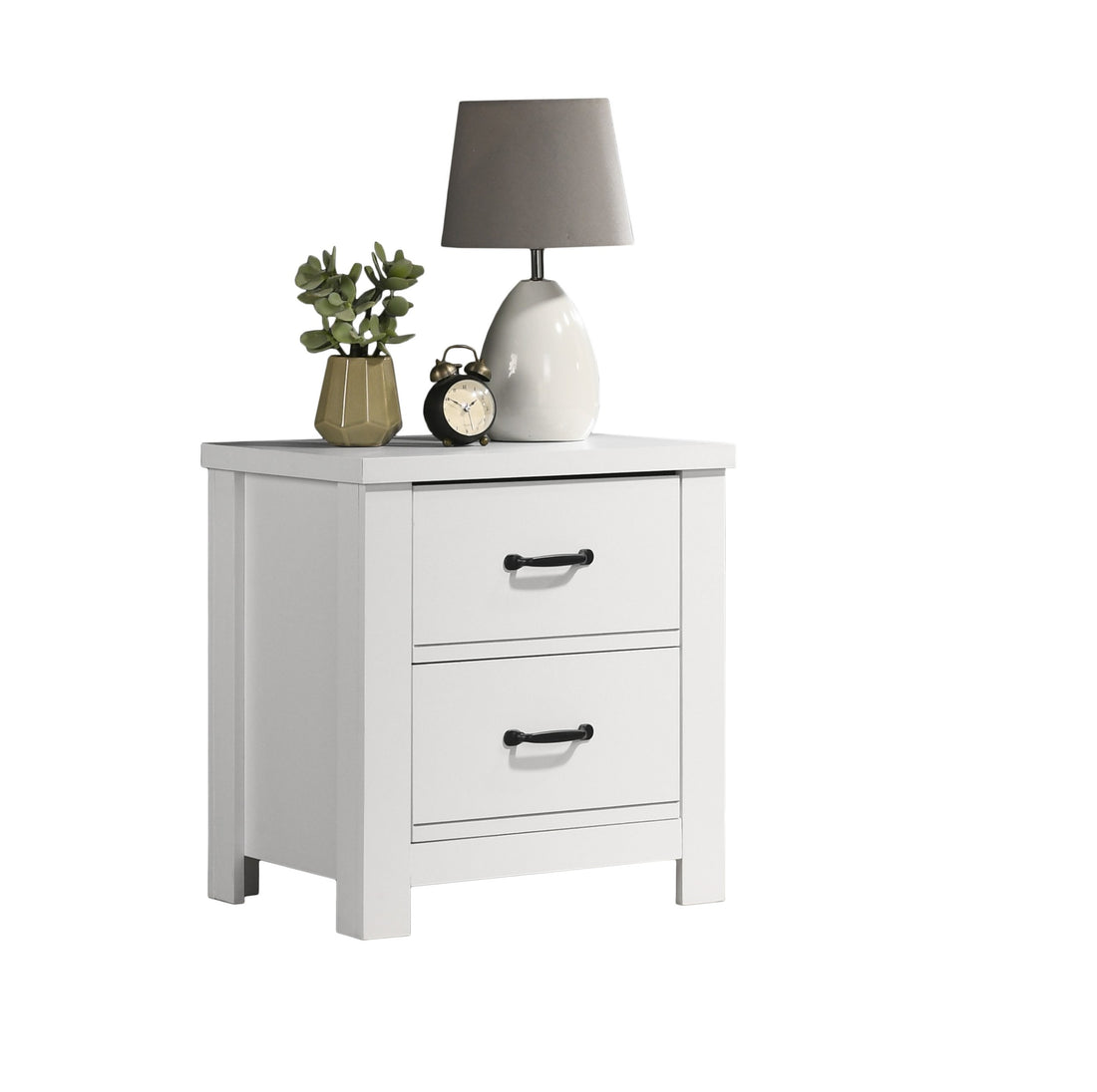 Cassini 21.5" White 2 Drawer Nightstand Bedside Table White Engineered Wood