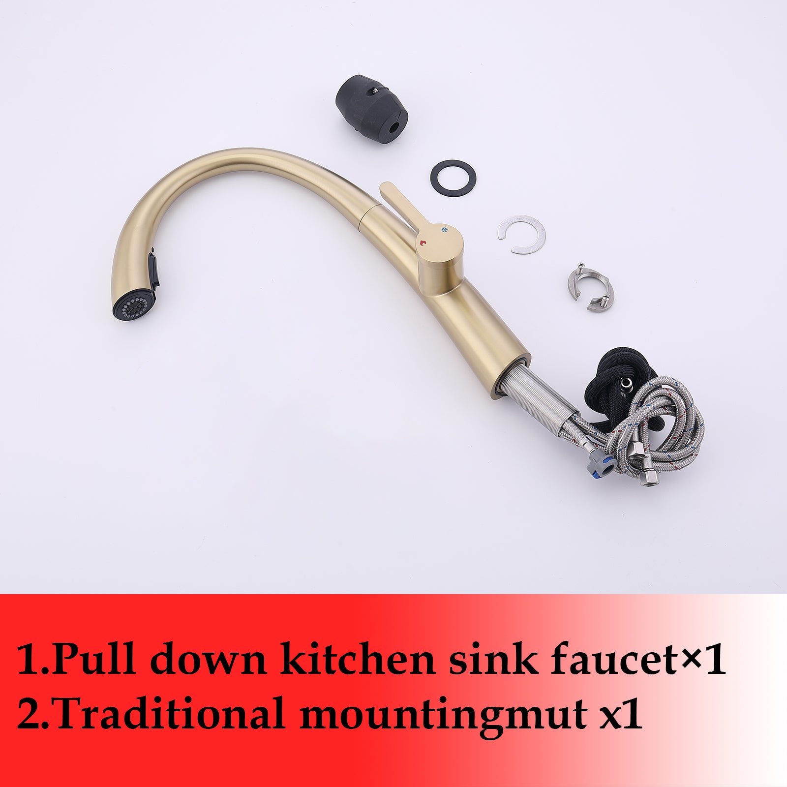 Single Handle Stainless Steel Pull Out Kitchen Faucet Brushed Gold Stainless Steel