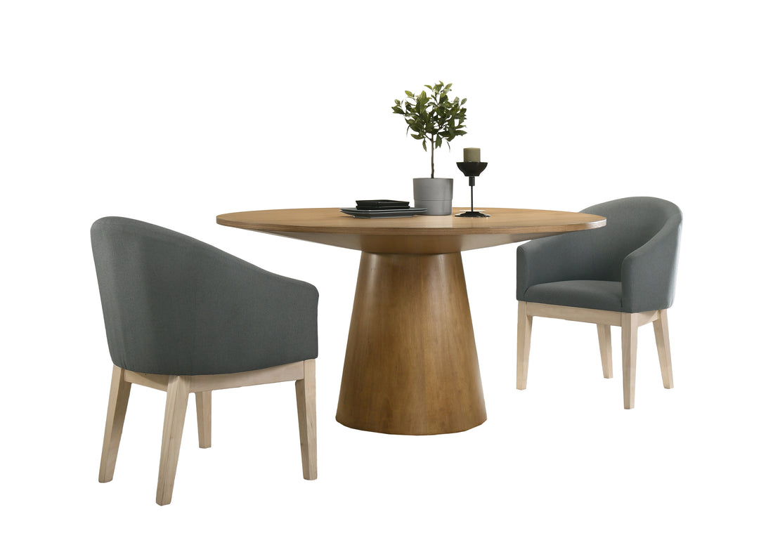 Jasper Driftwood Finish 3 Piece 59" Round Dining Table Set With Gray Barrel Chairs Wood Wood