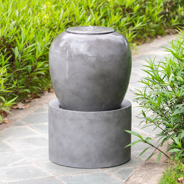 19.5X19.5X32.5" Heavy Outdoor Cement Fountain Antique Gray, Cute Unique Urn Design Water Feature For Home Garden, Lawn, Deck & Patio Antique Gray Garden & Outdoor Antique,Art