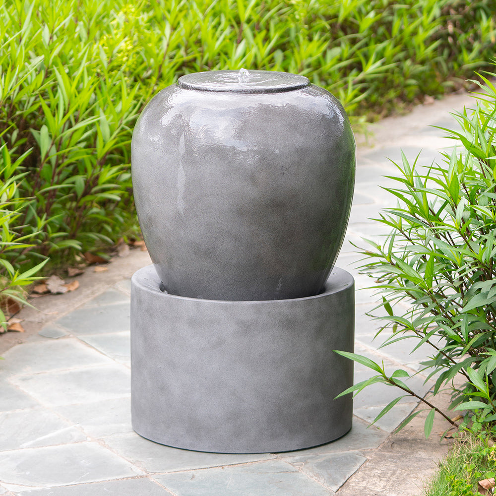 19.5x19.5x32.5" Heavy Outdoor Cement Fountain Black