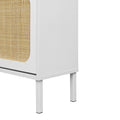 Natural Rattan 3 Door Shoe Rack, Freestanding Modern Shoe Storage Cabinet, For Entryway White Particle Board