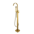 Freestanding Bathtub Faucet With Hand Shower Brushed Gold Metal
