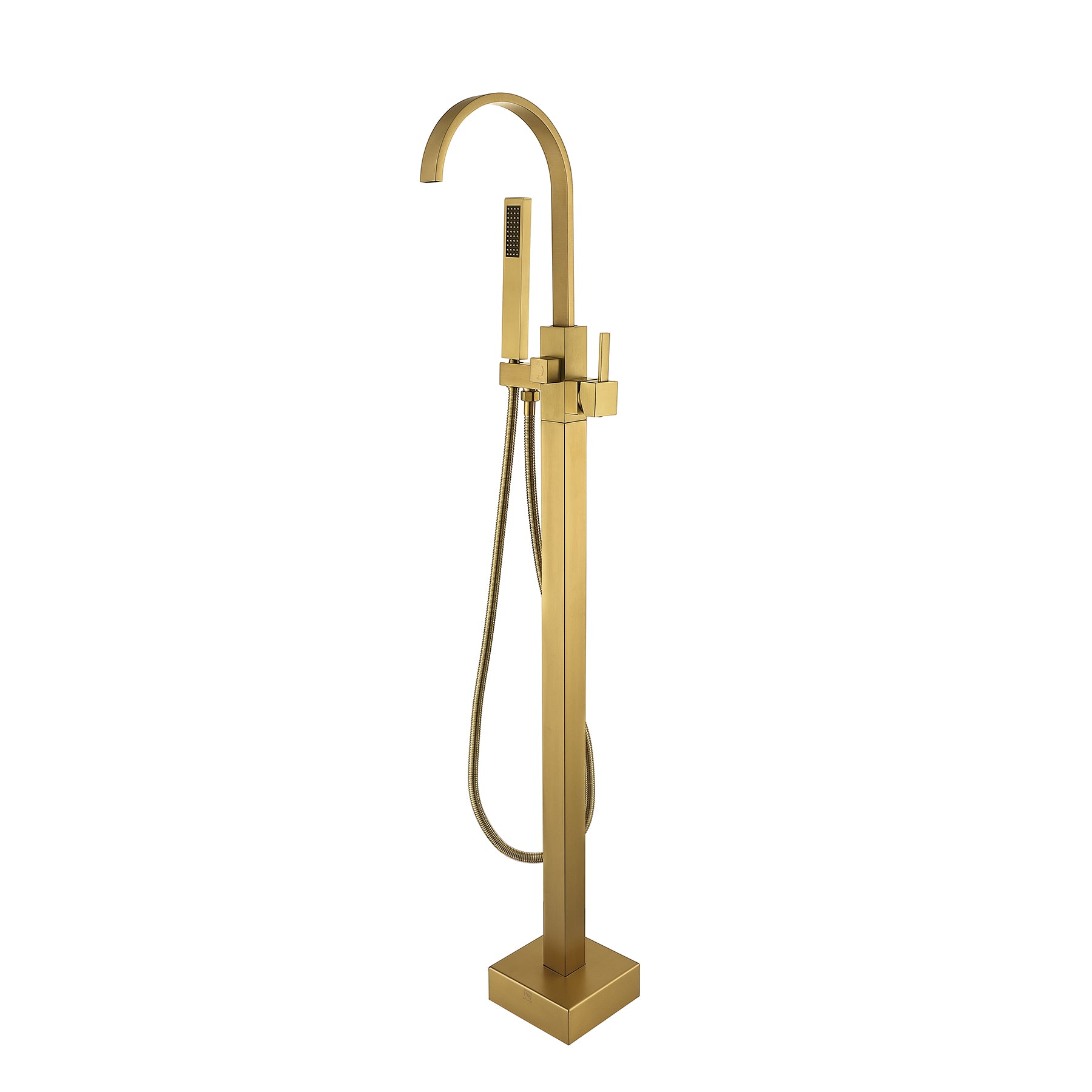 Freestanding Bathtub Faucet With Hand Shower Brushed Gold Metal