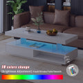 Led Coffee Table With Storage, Modern Center Table With 2 Drawers And Display Shelves, Accent Furniture With Led Lights For Living Room,White White Particle Board