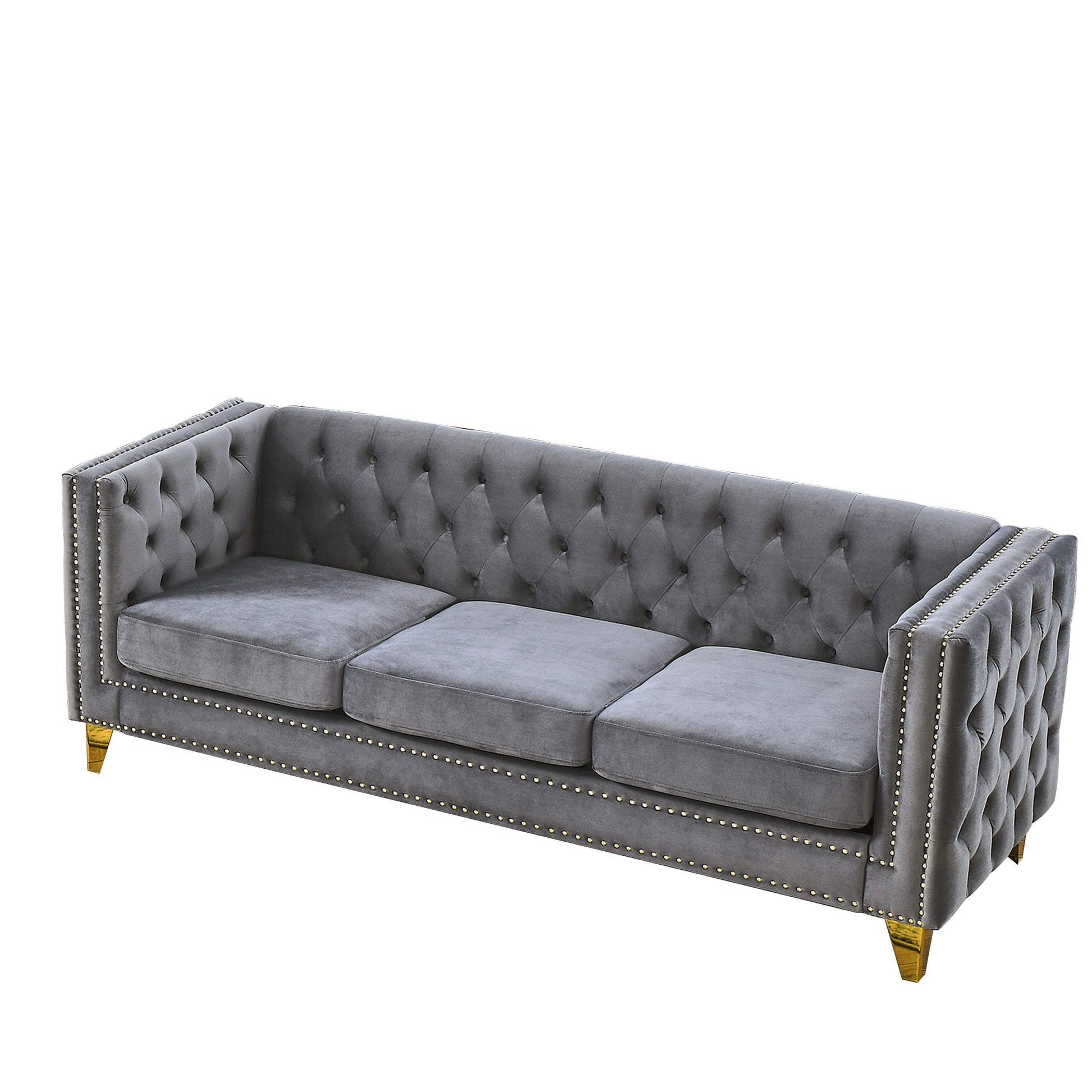 Contact Us For 3D Modeling Velvet Sofa For Living Room,Buttons Tufted Square Arm Couch, Modern Couch Upholstered Button And Metal Legs, Sofa Couch For Bedroom, Grey Velvet W834S00020 Gray Foam Velvet