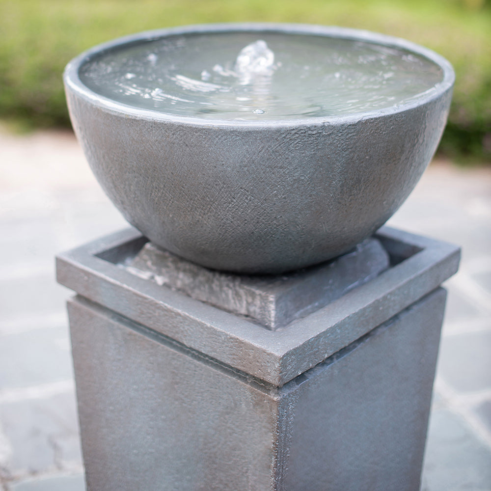 44.5" Polyresin Gray Zen Bowl Water Fountain, Outdoor gray-garden &