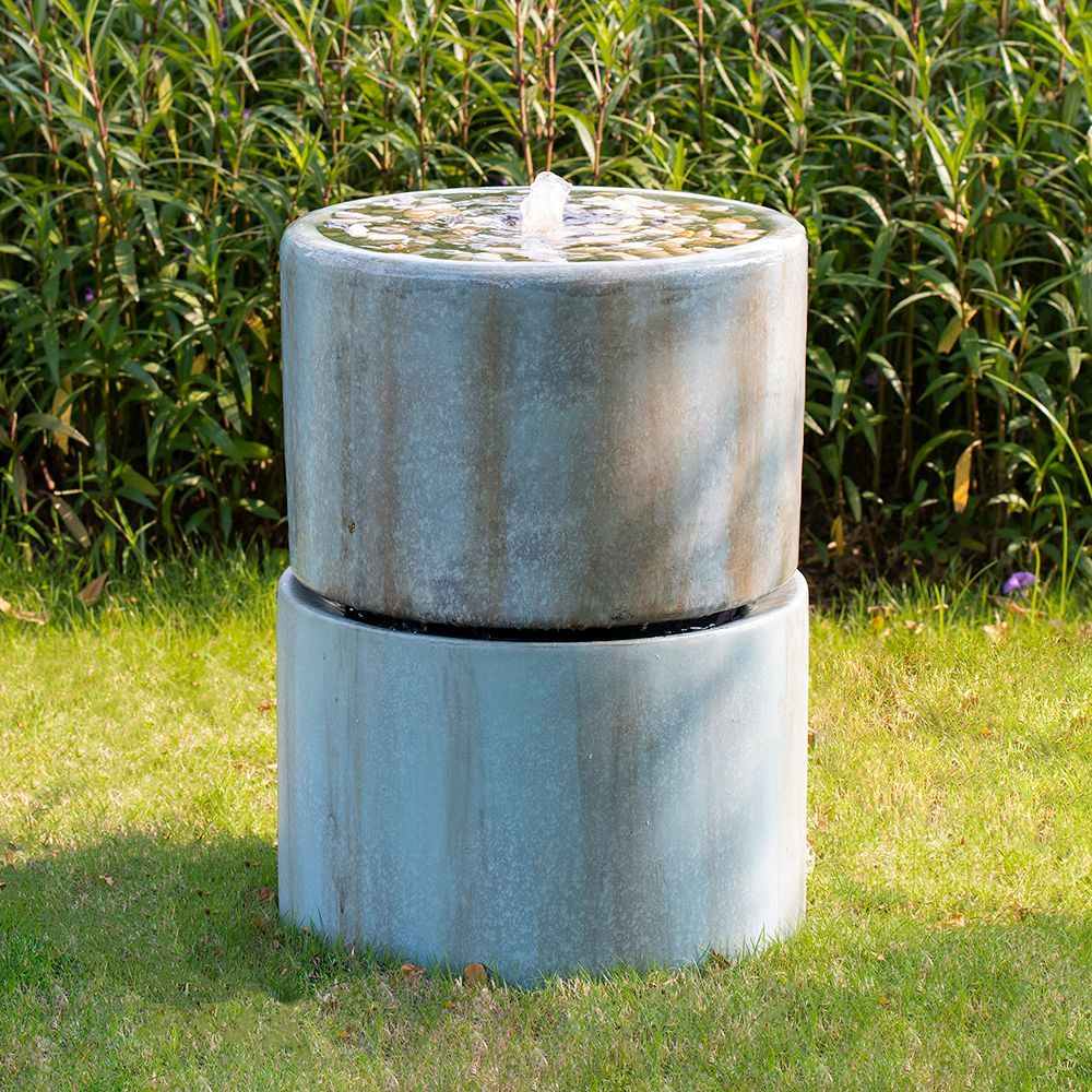 19x19x26" Contemporary Cement Water Fountain, Outdoor antique blue-garden &
