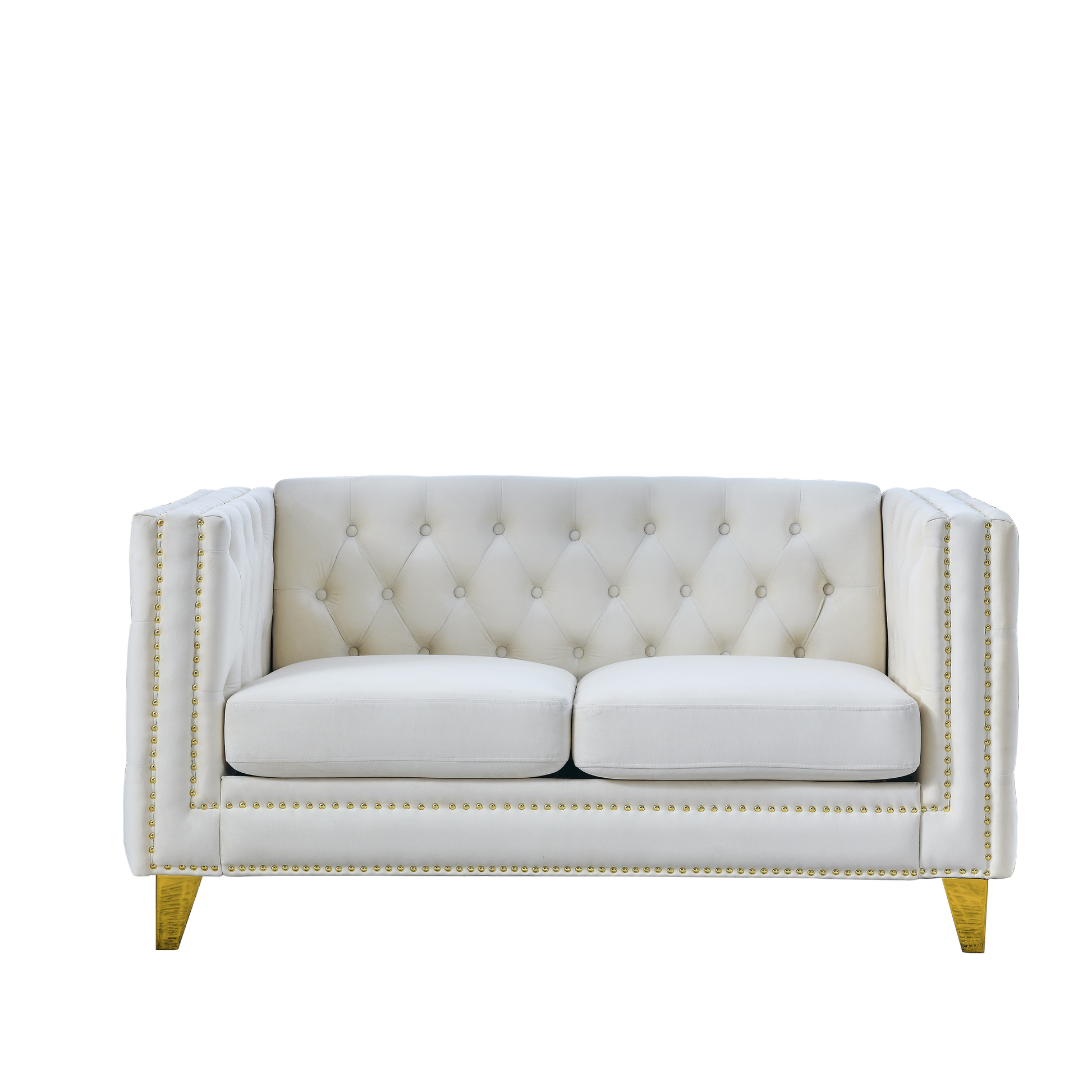 Contact Us For 3D Modeling Velvet Sofa For Living Room,Buttons Tufted Square Arm Couch, Modern Couch Upholstered Button And Metal Legs, Sofa Couch For Bedroom, Beige Velvet 2S W834S00052 Beige Foam Velvet
