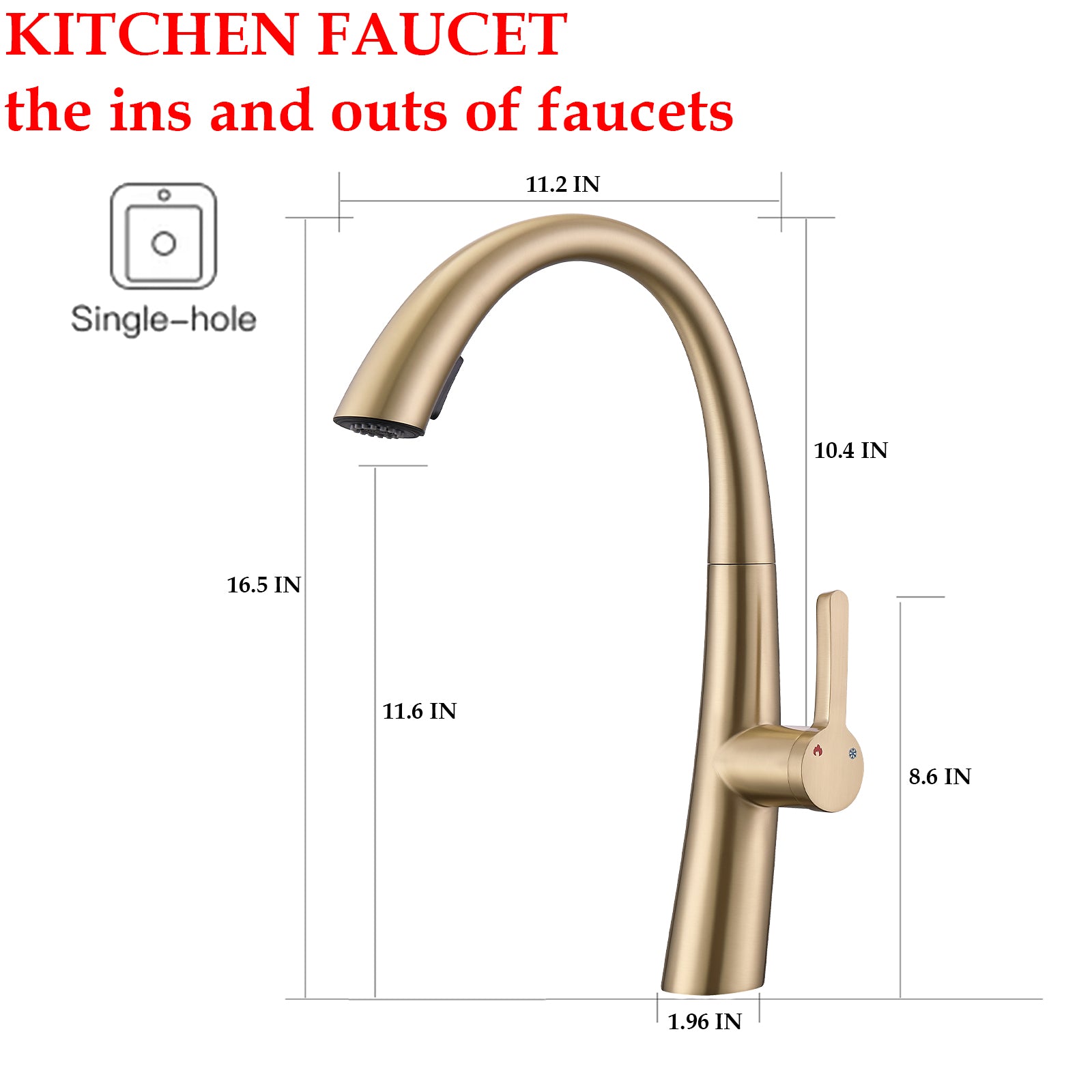 Single Handle Stainless Steel Pull Out Kitchen Faucet Brushed Gold Stainless Steel