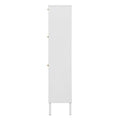 Natural Rattan 3 Door Shoe Rack, Freestanding Modern Shoe Storage Cabinet, For Entryway White Particle Board