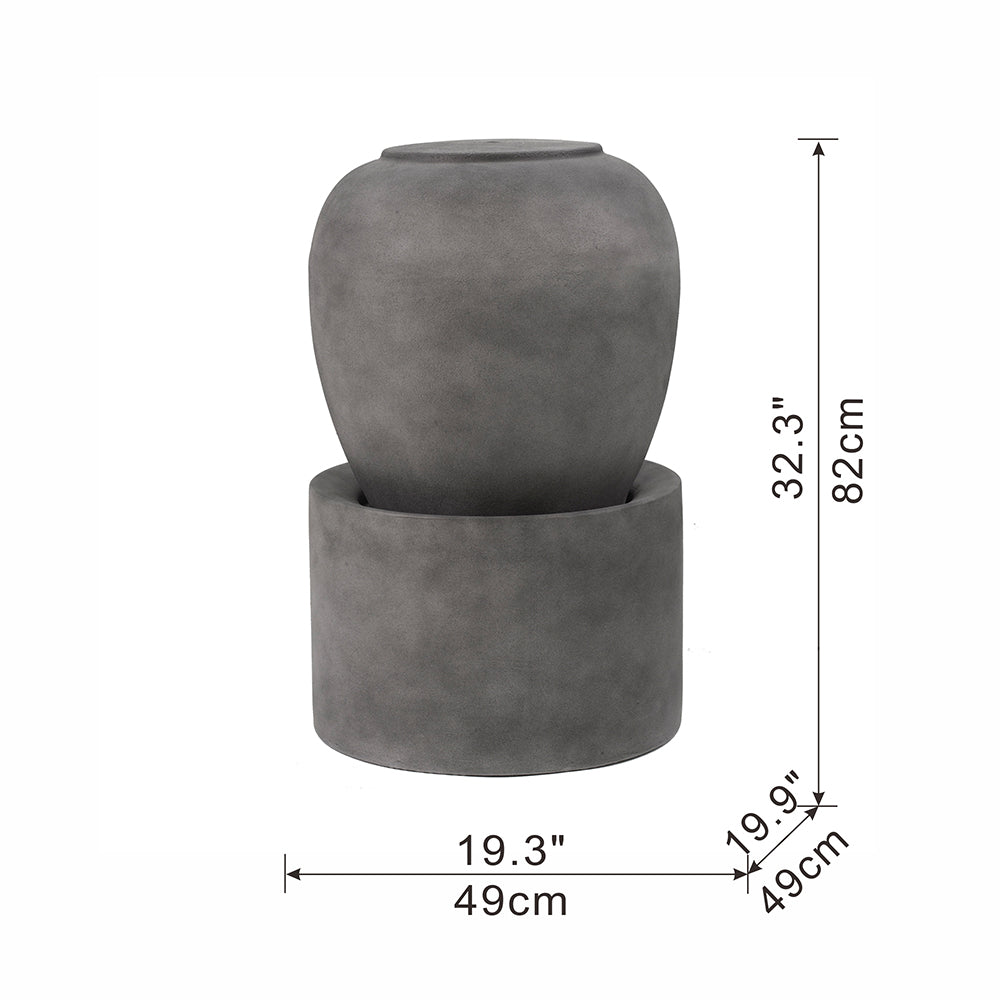 19.5X19.5X32.5" Heavy Outdoor Cement Fountain Antique Gray, Cute Unique Urn Design Water Feature For Home Garden, Lawn, Deck & Patio Antique Gray Garden & Outdoor Antique,Art