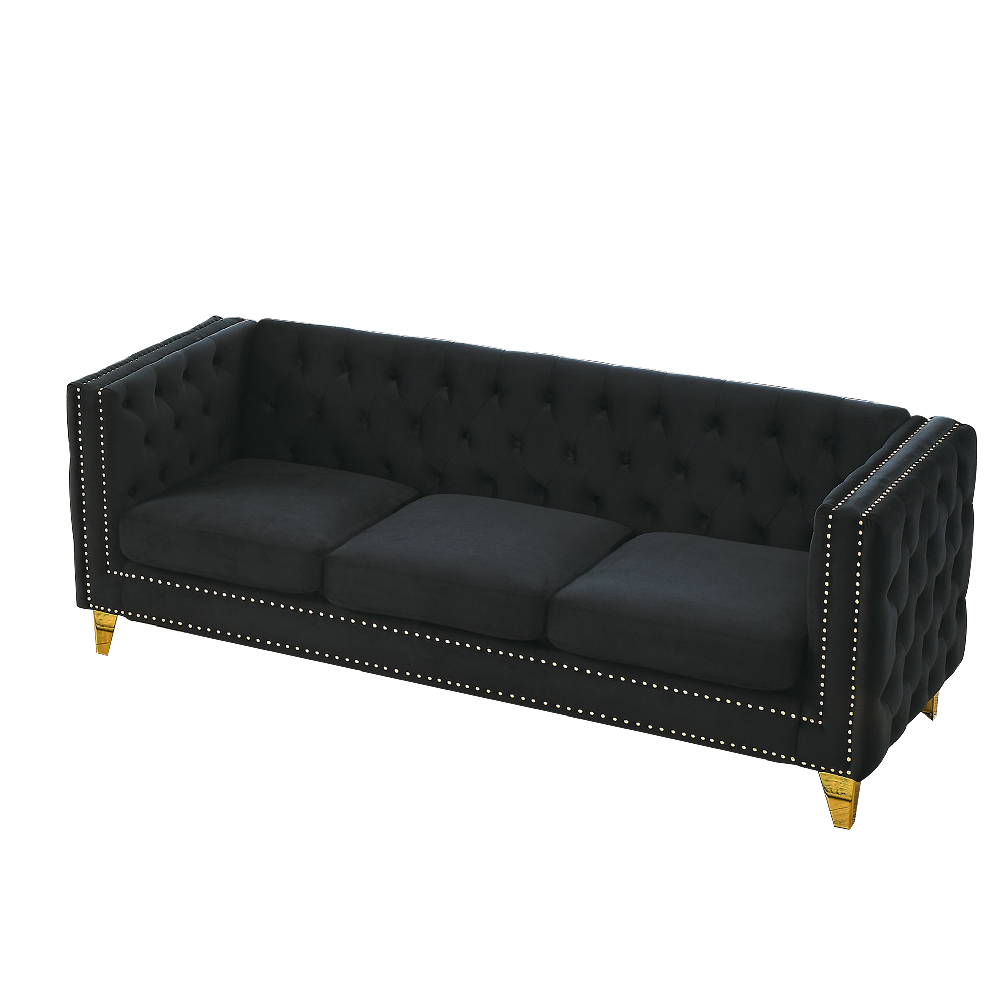 3 Seater 2 Seater Combination Sofa.Black Velvet Black Foam Velvet