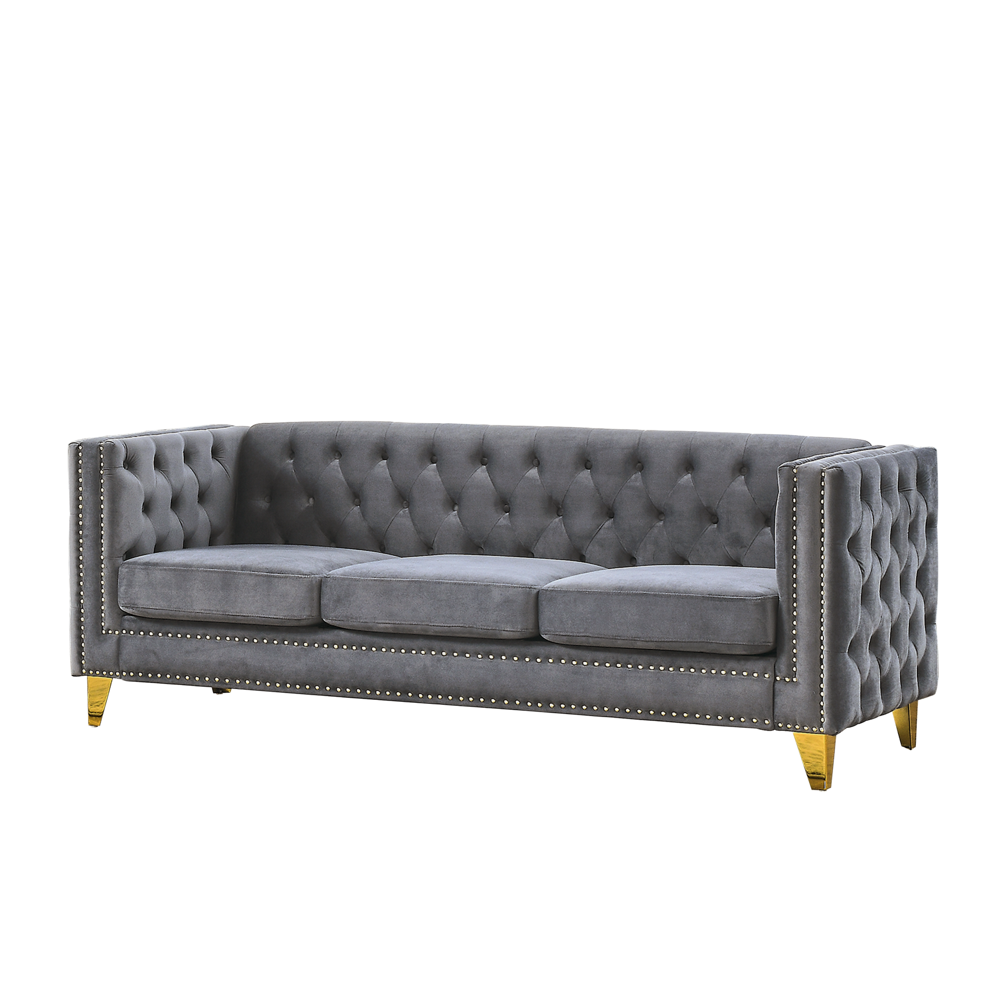 Contact Us For 3D Modeling Velvet Sofa For Living Room,Buttons Tufted Square Arm Couch, Modern Couch Upholstered Button And Metal Legs, Sofa Couch For Bedroom, Grey Velvet W834S00020 Gray Foam Velvet