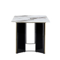 Modern Minimalist Rectangular Dining Table, White Imitation Marble Tabletop, Mdf Table Legs With Gold Metal Decorative Strips. Suitable For Restaurant And Living Roomf Hh White Seats 6 Mdf Glass