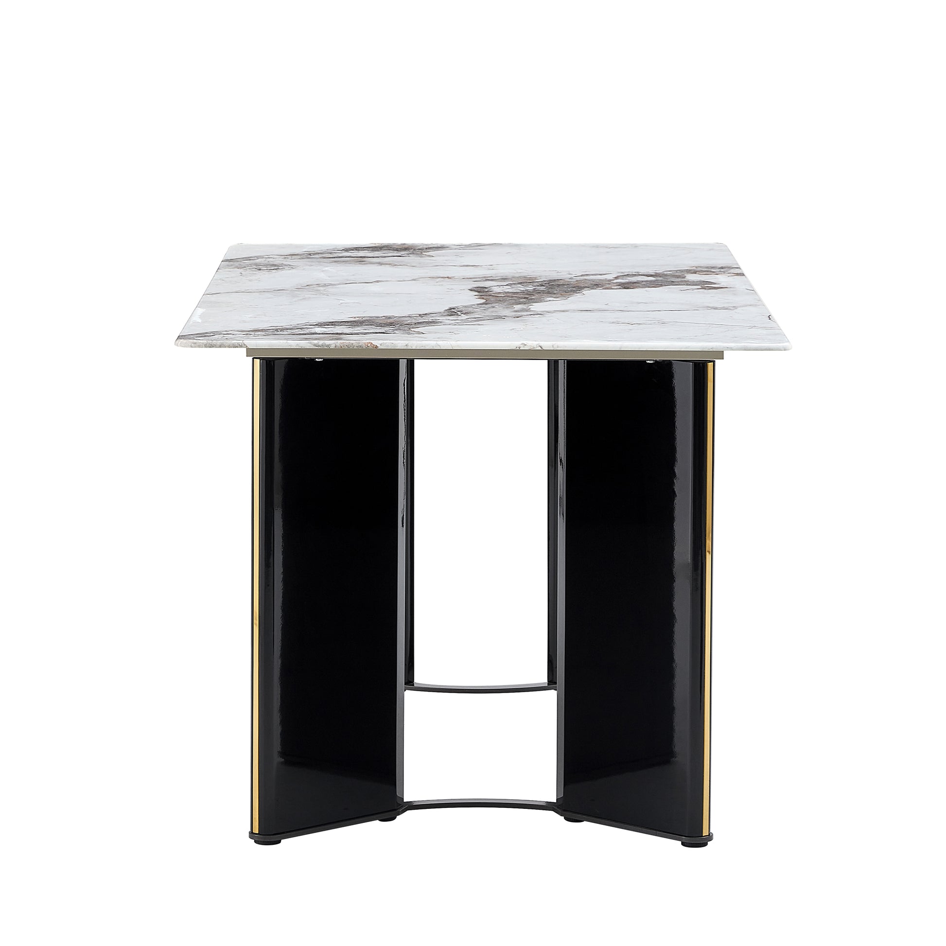 Modern Minimalist Rectangular Dining Table, White Imitation Marble Tabletop, Mdf Table Legs With Gold Metal Decorative Strips. Suitable For Restaurant And Living Roomf Hh White Seats 6 Mdf Glass