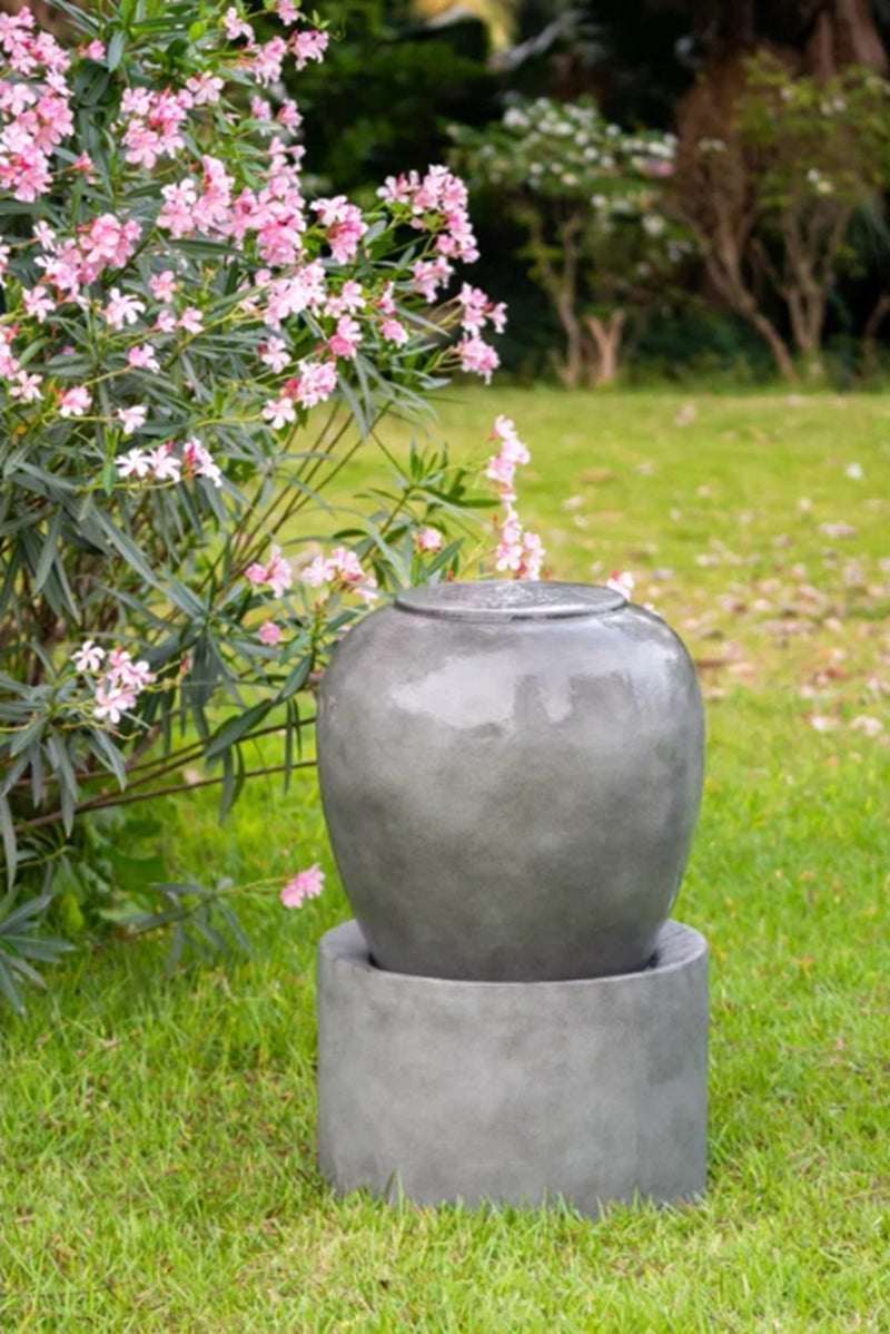 19.5X19.5X32.5" Heavy Outdoor Cement Fountain Antique Gray, Cute Unique Urn Design Water Feature For Home Garden, Lawn, Deck & Patio Antique Gray Garden & Outdoor Antique,Art