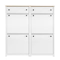 Slim Shoe Cabinet Set With 4 Flip Drawers, Wood Grain Pattern Top Shoe Storage Solution With Adjustable Panel, Modern Style Shoe Rack With Drawers For Hallway, White 5 Or More Drawers White Primary Living Space Adjustable Shelves Particle Board