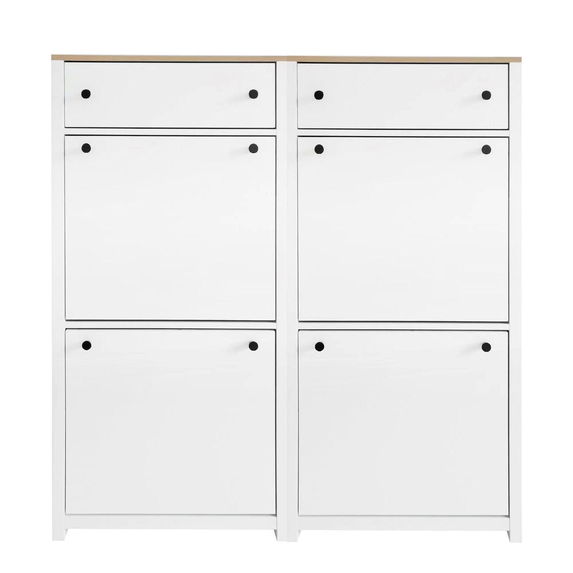 Slim Shoe Cabinet Set With 4 Flip Drawers, Wood Grain Pattern Top Shoe Storage Solution With Adjustable Panel, Modern Style Shoe Rack With Drawers For Hallway, White 5 Or More Drawers White Primary Living Space Adjustable Shelves Particle Board