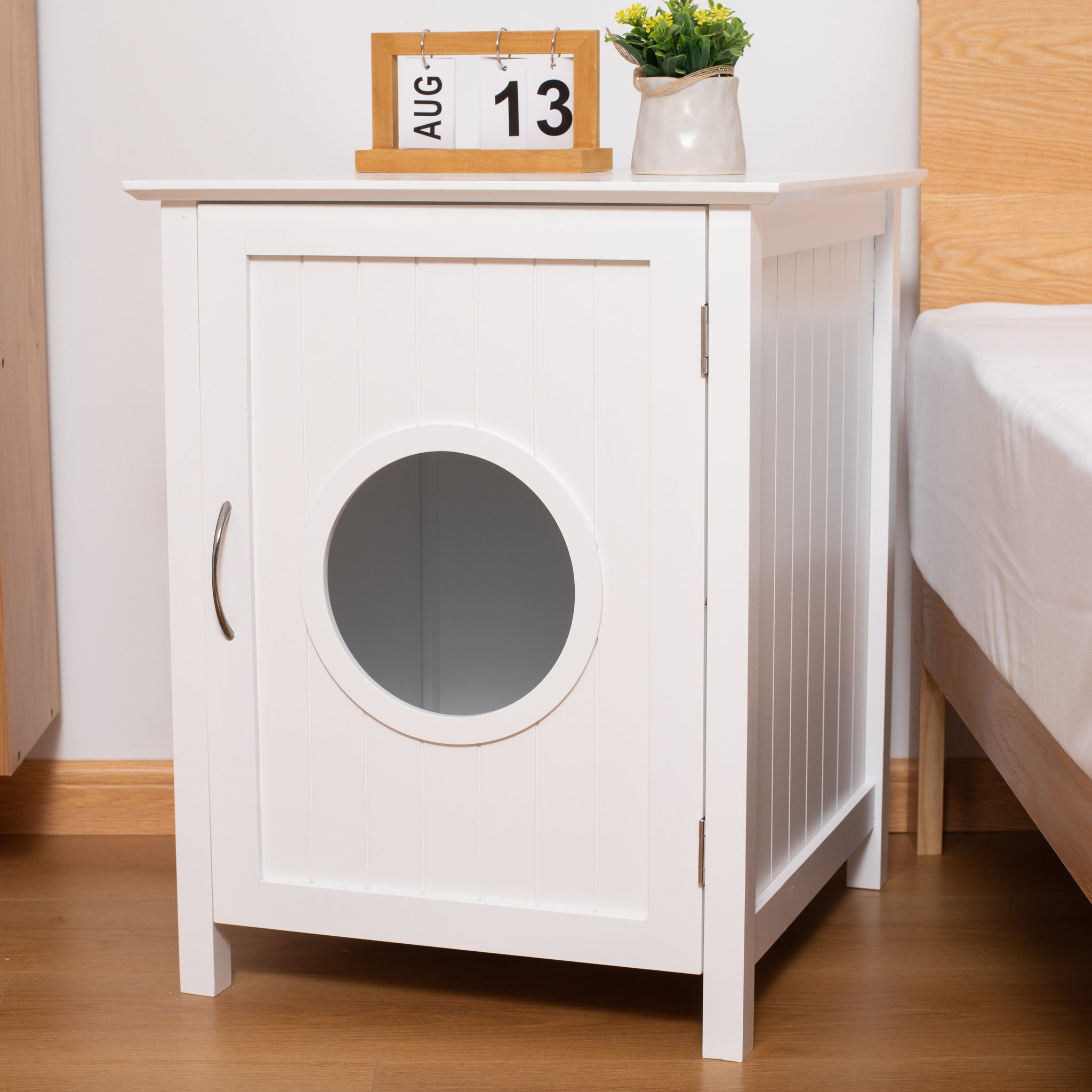 Clearance Salelitter Box Shell, Hidden Litter Box Furniture Cabinet, Indoor Cat Room Side Table, Large Pet Box Bedside Table, Litter Box Toilet, Indoor Kennel White White Fiberboard