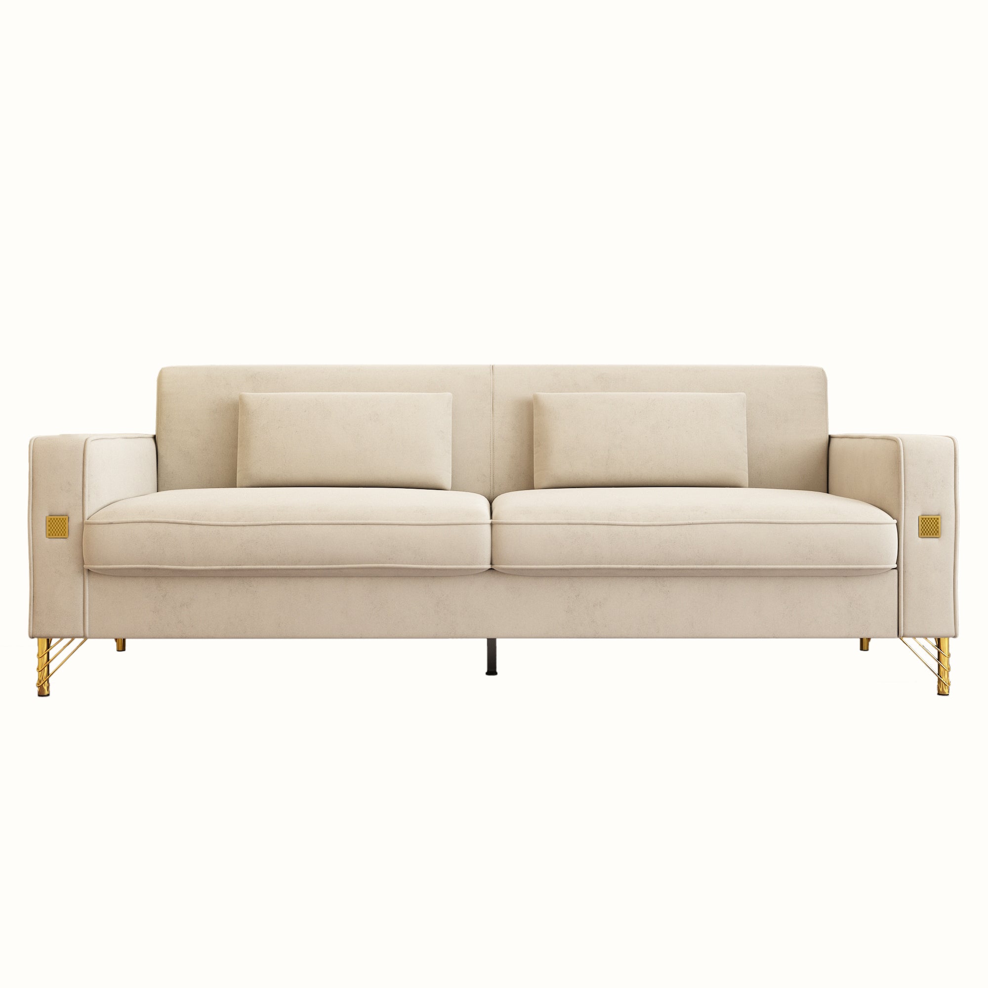 Fx P18 Cw Sofa Luxury Velvet Sofa With Gold Accents Modern 3 Seat Couch With Plush Cushions, Perfect For Living Room And Office Decor Cream White Velvet 2 Seat