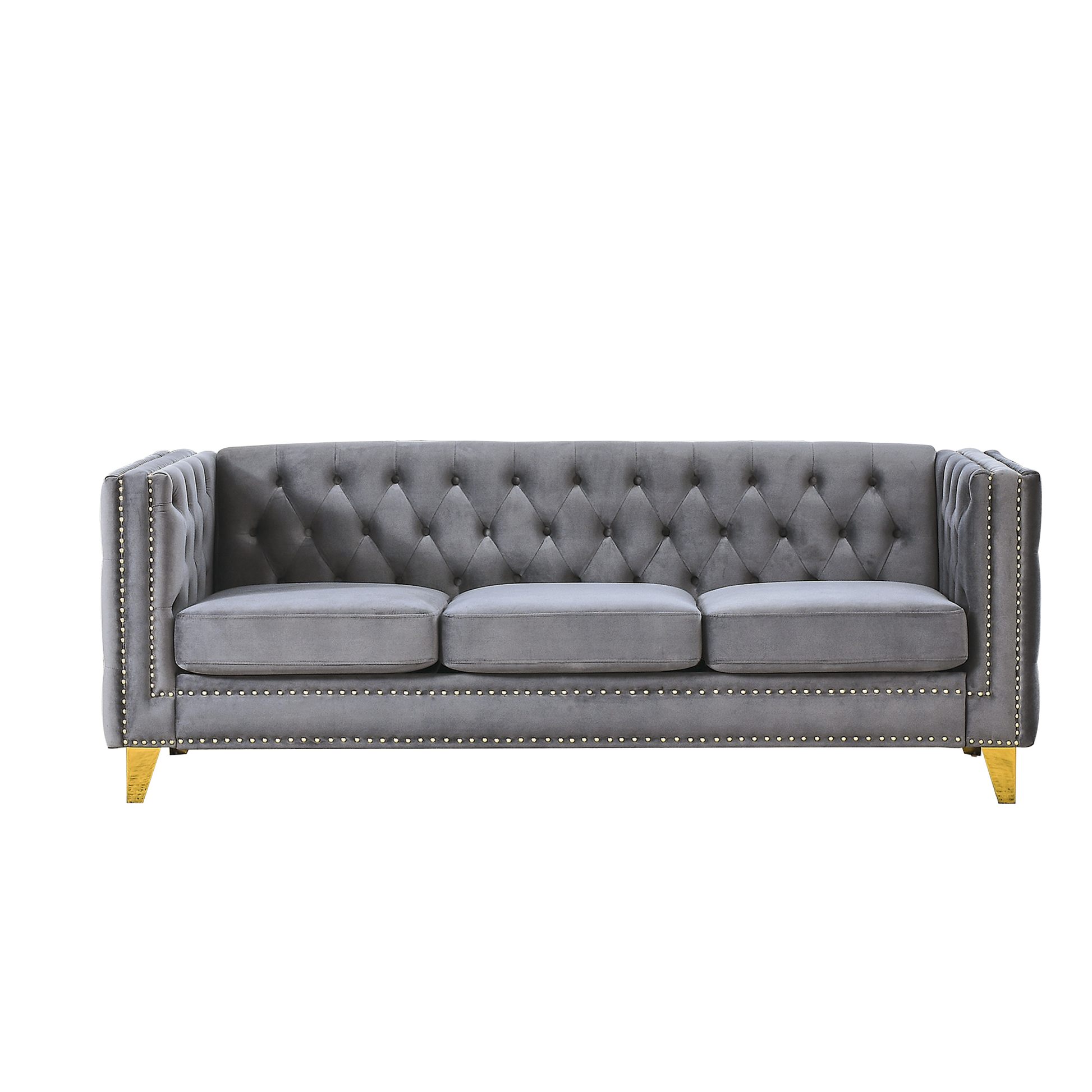 Contact Us For 3D Modeling Velvet Sofa For Living Room,Buttons Tufted Square Arm Couch, Modern Couch Upholstered Button And Metal Legs, Sofa Couch For Bedroom, Grey Velvet W834S00020 Gray Foam Velvet