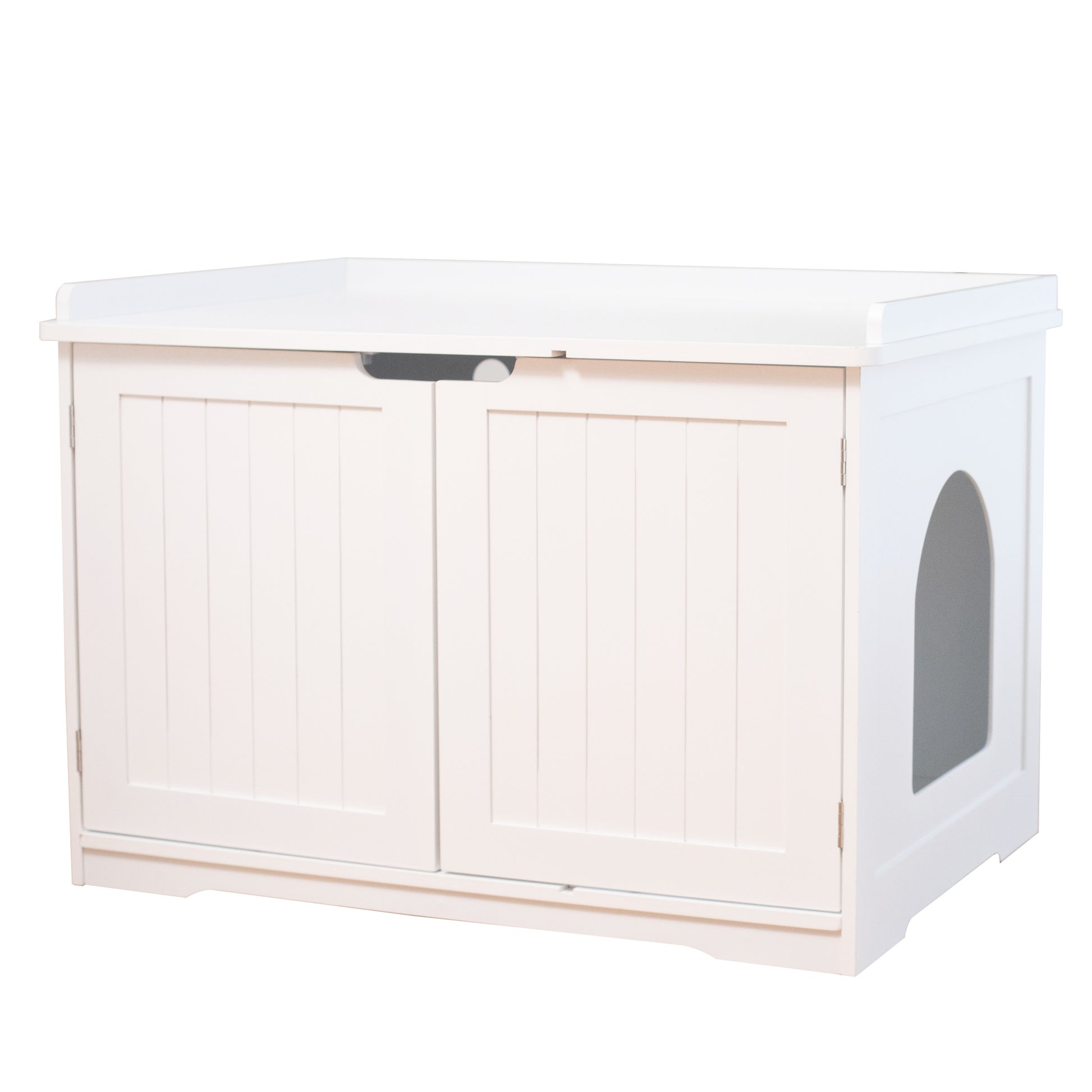 30"Litter Box Shell, Hidden Litter Box Furniture Cabinet, Indoor Cat Room Side Table, Large Pet Box Bedside Table, Litter Box Toilet, Indoor Kennel White White Fiberboard