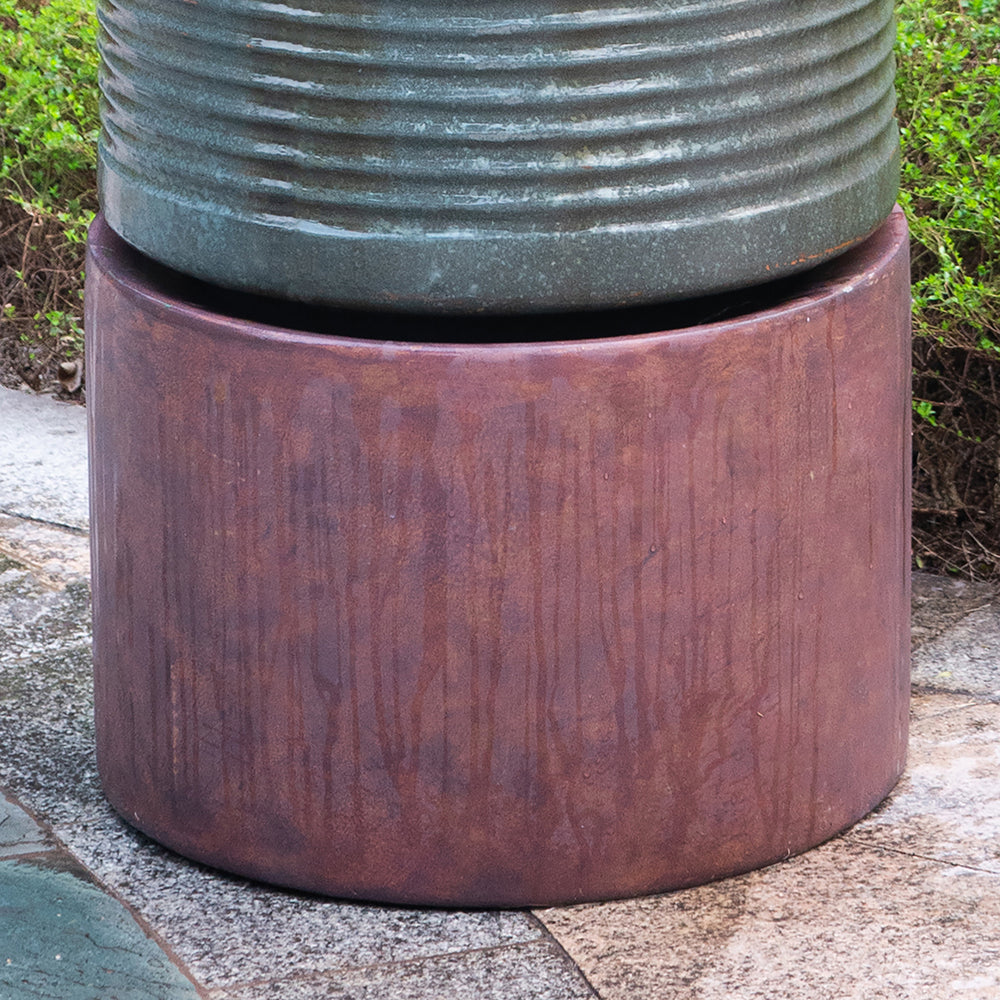 44" Tall Large Modern Cylinder Ribbed Tower Water antique green-garden & outdoor-american