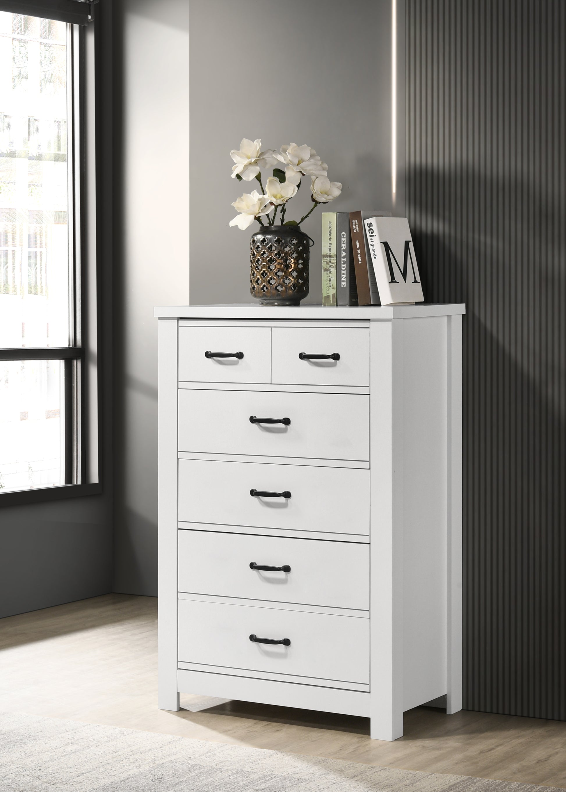 Cassini 31" White 5 Drawer Chest White Engineered Wood