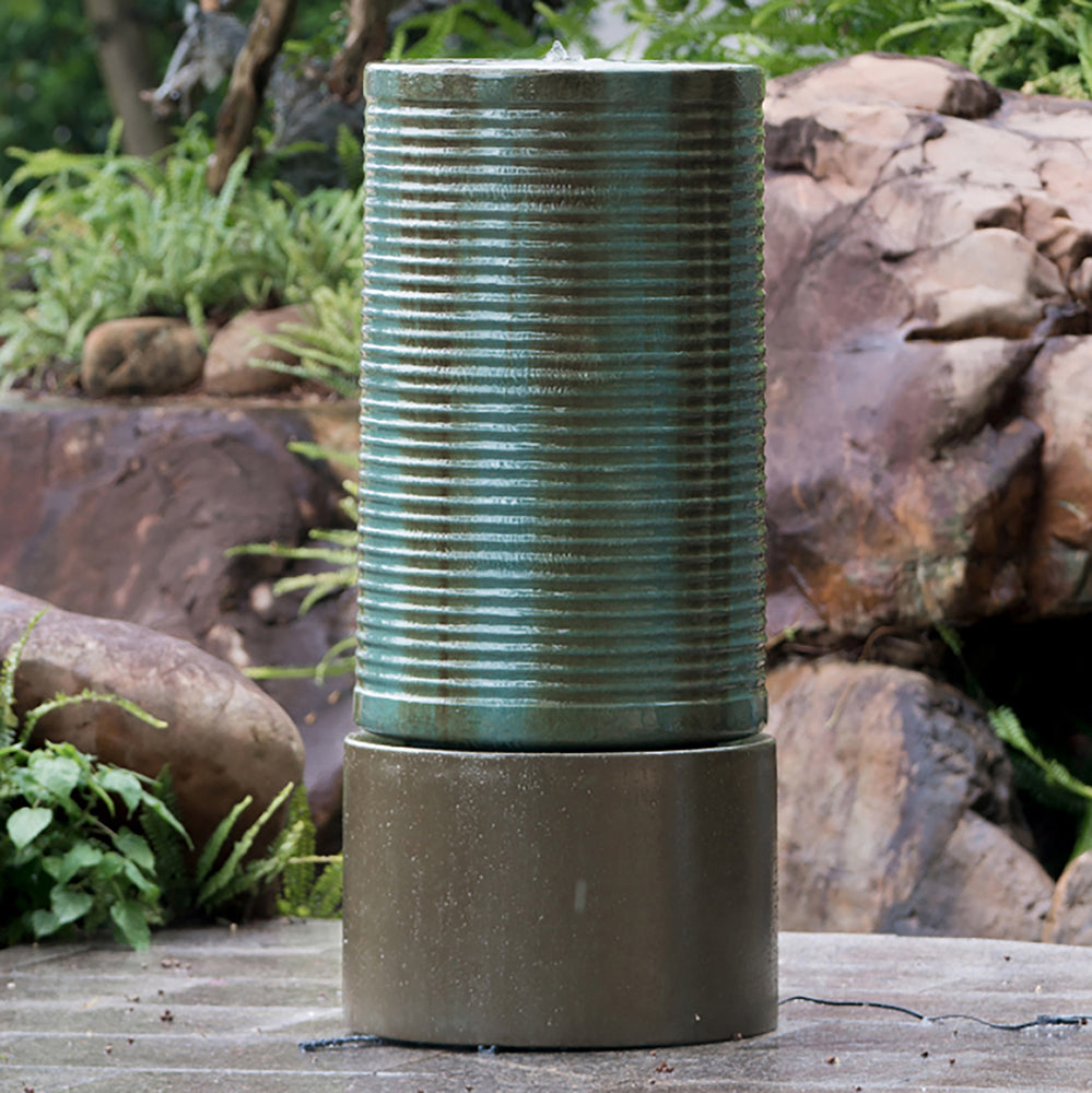 19.5x19.5x43.5" Large Concrete Cylinder Green & Brown antique green-garden & outdoor-american