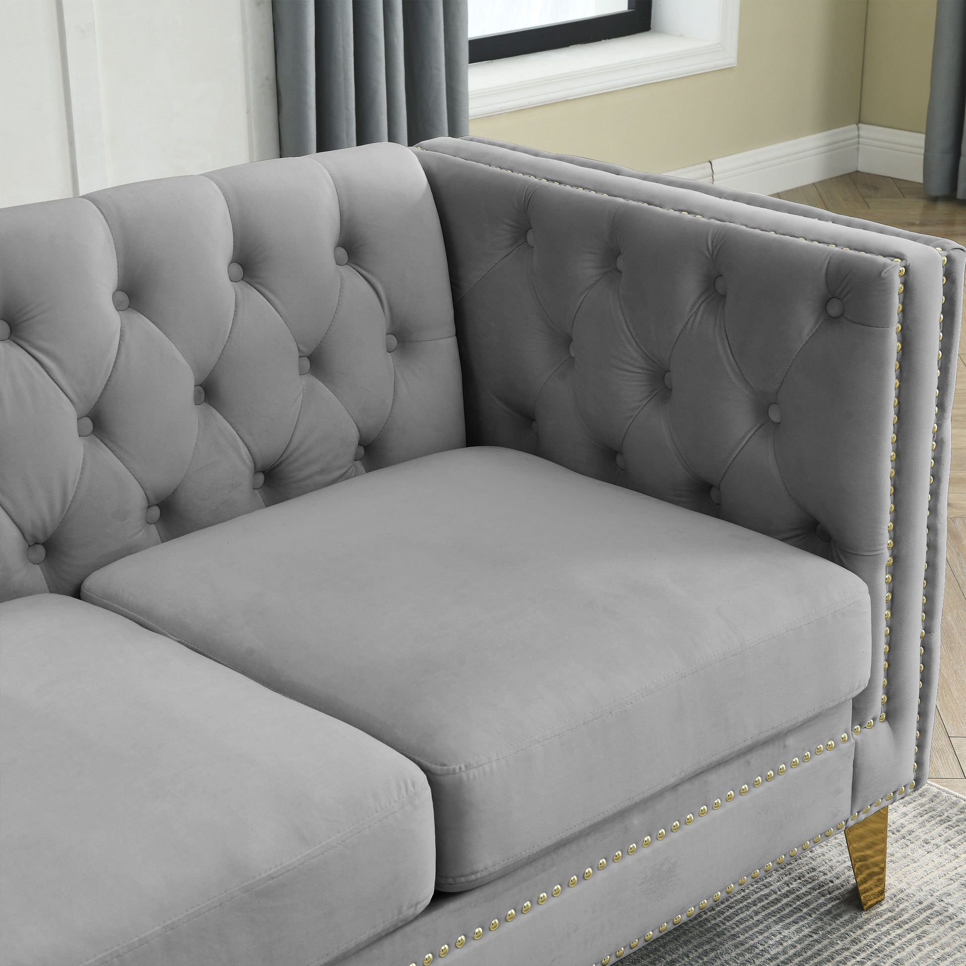 3 Seater 2 Seater Combination Sofa.Grey Velvet Gray Foam Velvet