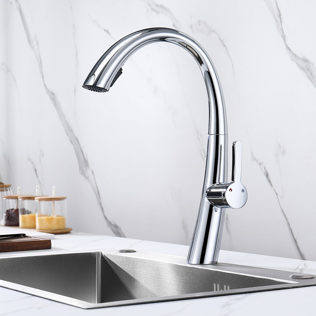 Chrome Single Handle Stainless Steel Pull Out Kitchen Faucet Chrome Stainless Steel