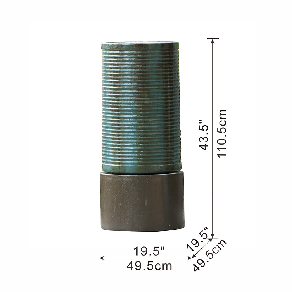 19.5X19.5X43.5" Large Concrete Cylinder Green & Brown Ribbed Water Fountain, Outdoor Bird Feeder Bath Fountain, Modern Industrial Style Antique Green Garden & Outdoor American Design,Antique,Contemporary,Industrial,Modern Concrete