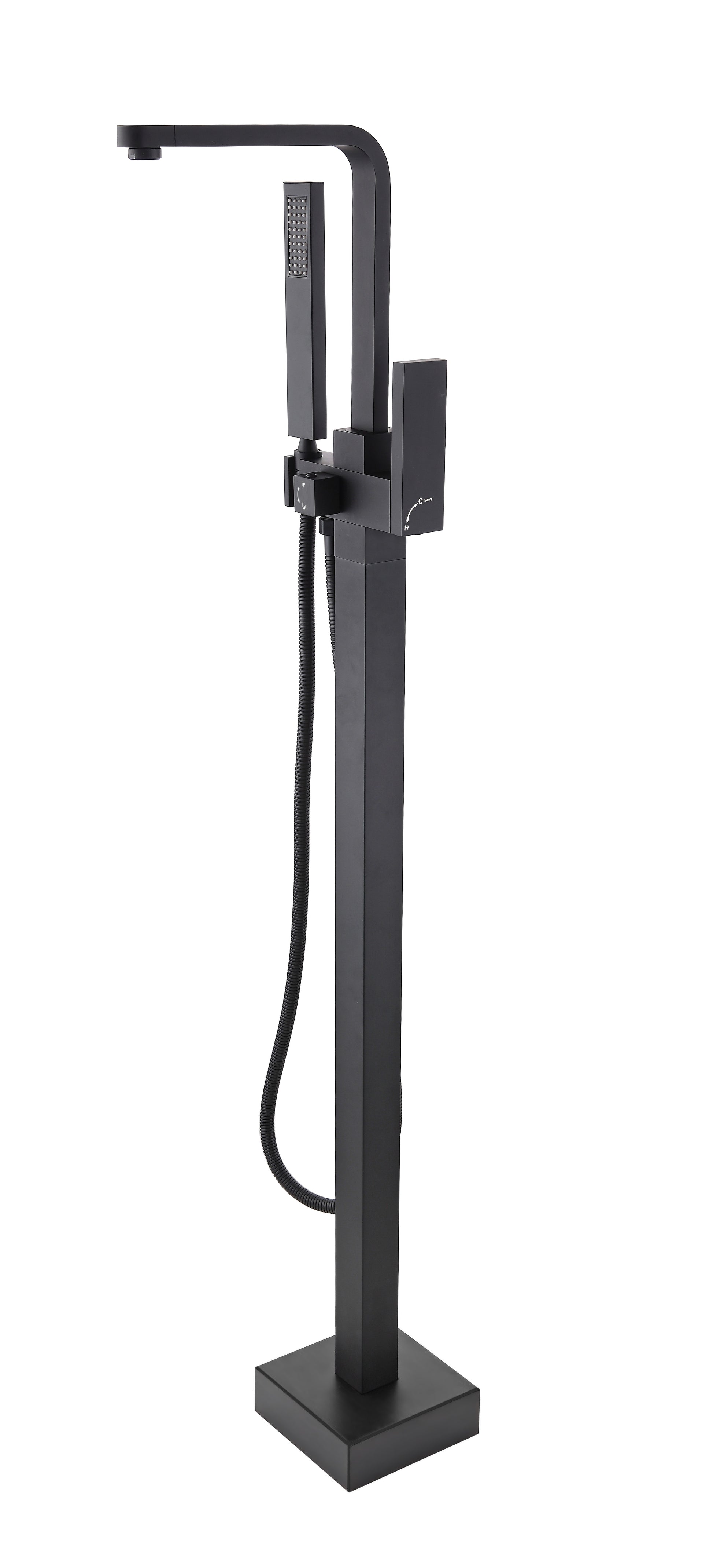 Freestanding Bathtub Faucet With Hand Shower Matte Black Metal