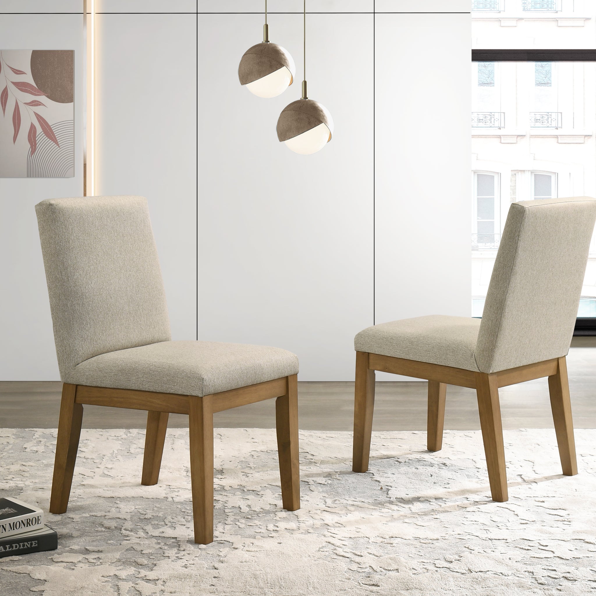 Jasper Set Of 2 Driftwood Finish Contemporary Beige Fabric 19"W Dining Chair White Wood