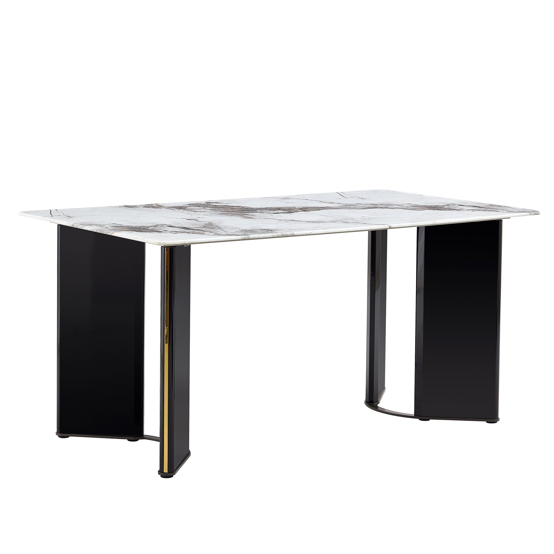 Modern Minimalist Rectangular Dining Table, White Imitation Marble Tabletop, Mdf Table Legs With Gold Metal Decorative Strips. Suitable For Restaurant And Living Roomf Hh White Seats 6 Mdf Glass