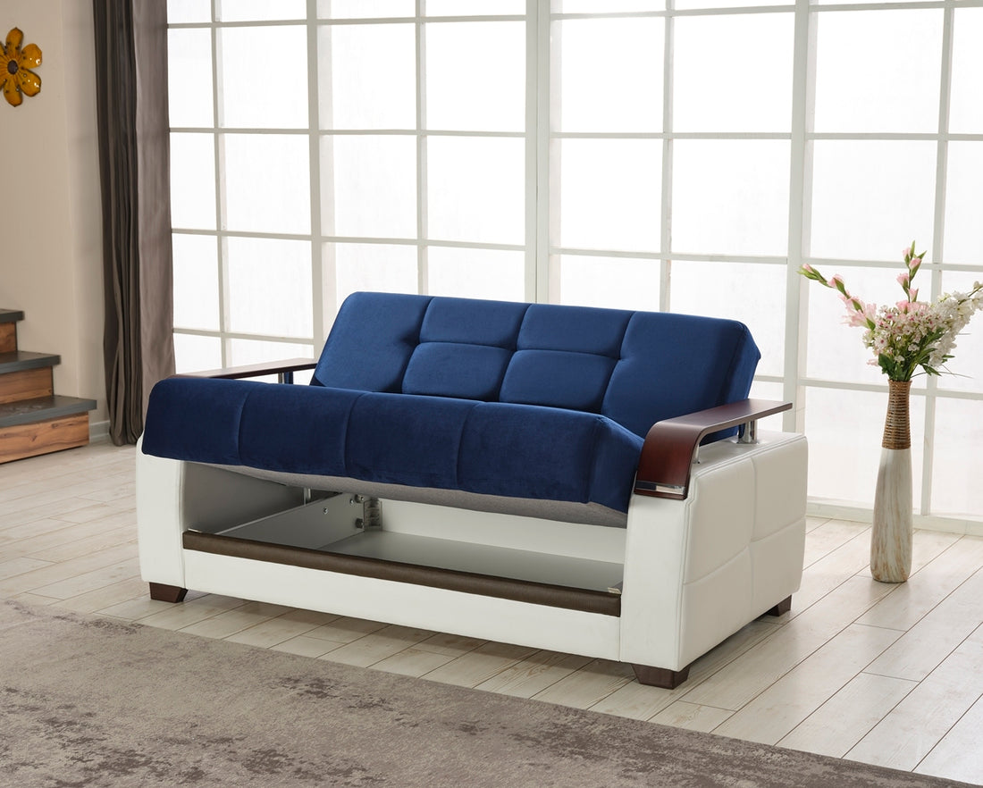 Reginaldo Modern Sleeper Loveseat For Living Room Navy Solid Wood Mdf