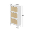 Natural Rattan 3 Door Shoe Rack, Freestanding Modern Shoe Storage Cabinet, For Entryway White Particle Board