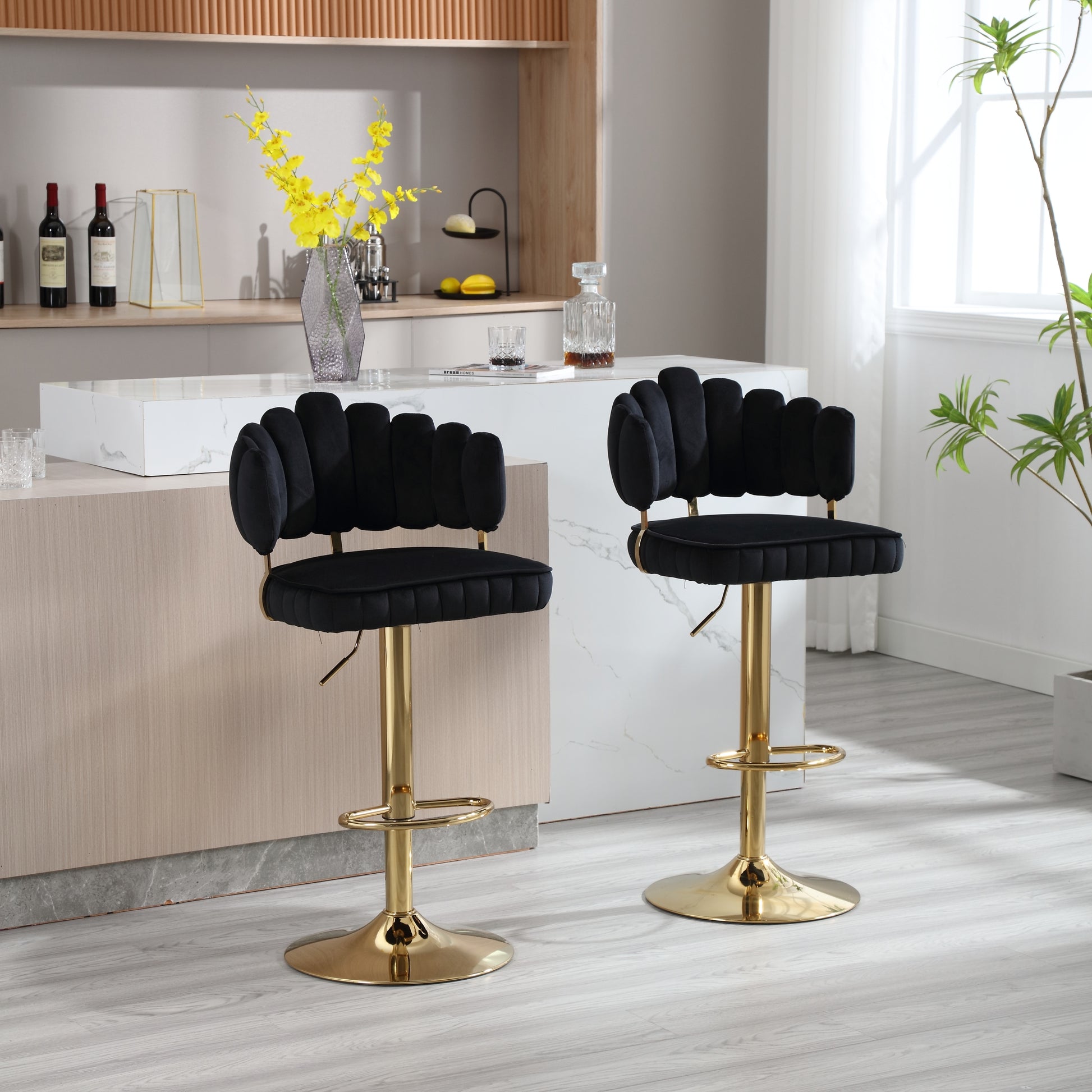 Coolmore Swivel Bar Stools Set Of 2 Adjustable Counter Height Chairs With Footrest For Kitchen, Dining Room Black Velvet