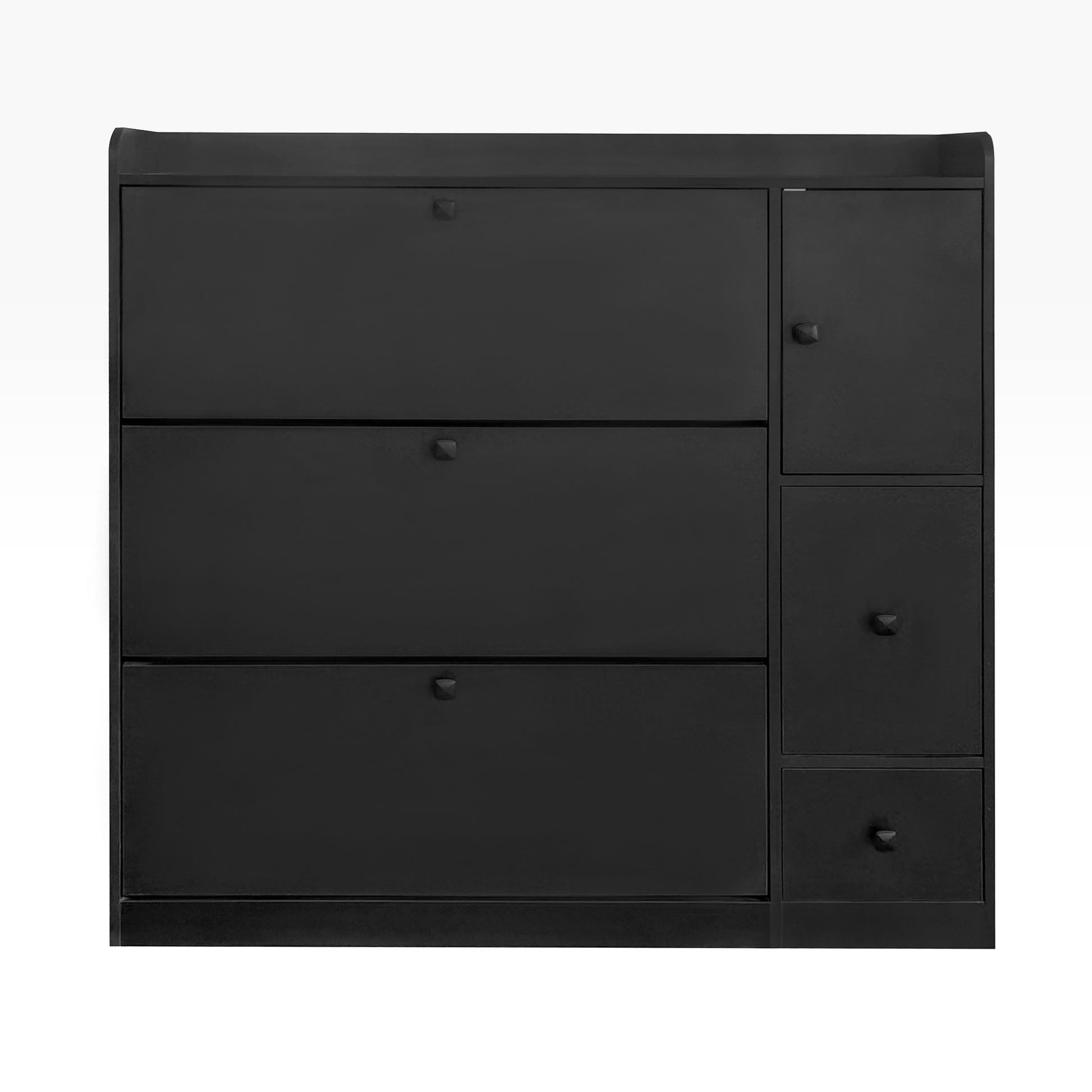 Versatile Shoe Cabinet With 3 Flip Drawers, Maximum Storage Entryway Organizer With Drawer, Free Standing Shoe Rack With Pull Down Seat For Hallway, Black Freestanding 3 4 Drawers Black Primary Living Space Adjustable Shelves Particle Board